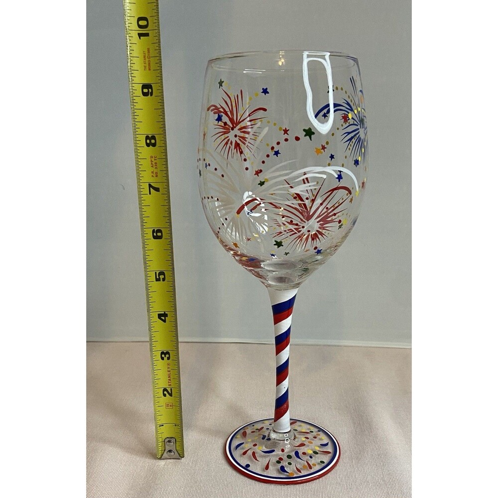 Hand Painted Fire Works Large Wine Glass. - Picture 6 of 7